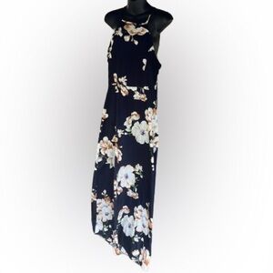 Anself navy blue and floral sleeveless maxi dress NWT size L